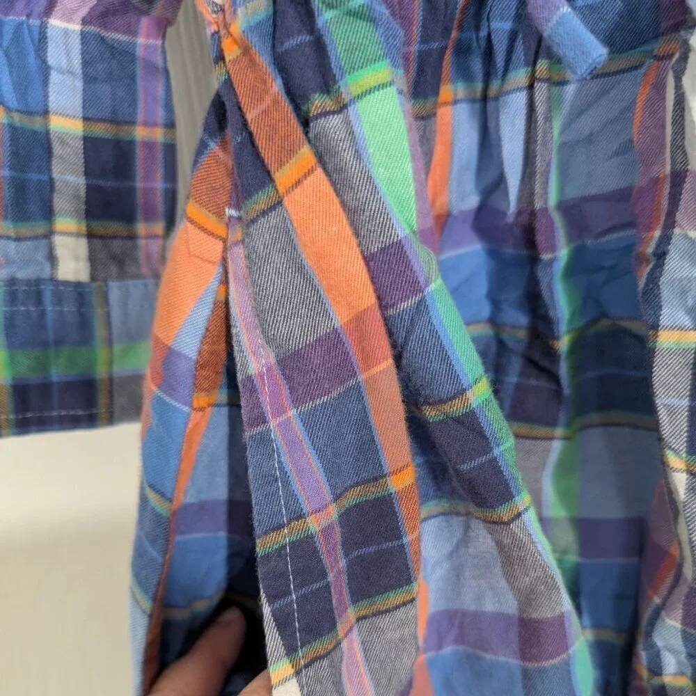 Ralph Lauren Plaid Dress Girls Size 6X Blue Roll Tab Sleeves Long Sleeve Preppy